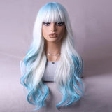 Blue Ombre Wavy Wig with Cap